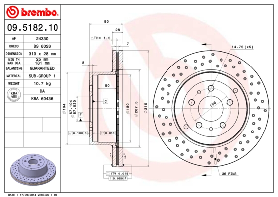 Remschijven Brembo 09.5182.10