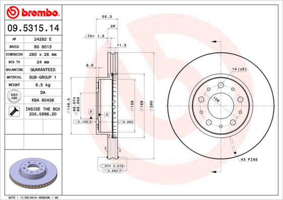 Remschijven Brembo 09.5315.14