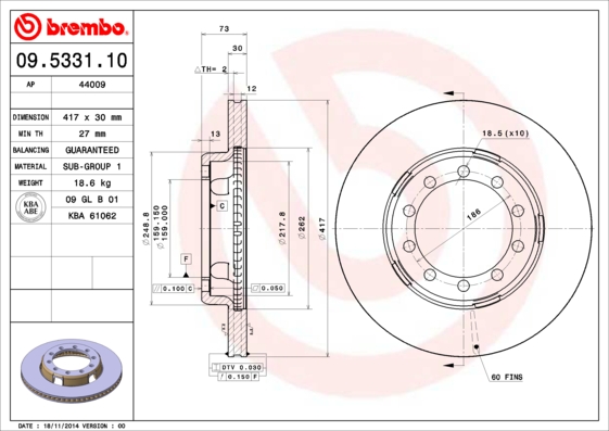 Remschijven Brembo 09.5331.10
