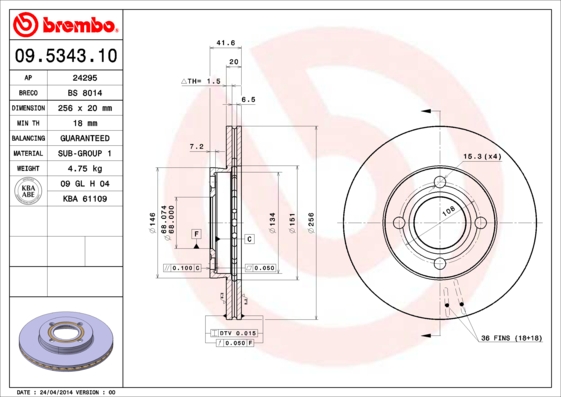 Brembo Remschijven 09.5343.10