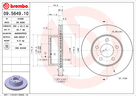 Remschijven Brembo 09.5649.10