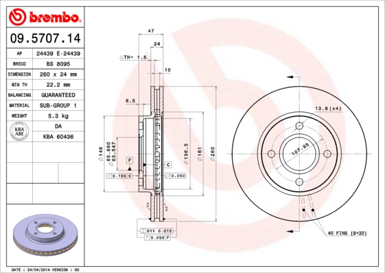 Brembo Remschijven 09.5707.14