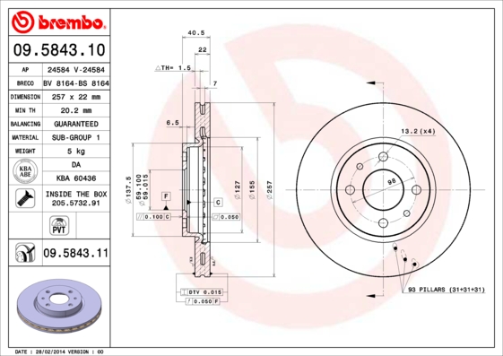 Brembo Remschijven 09.5843.11