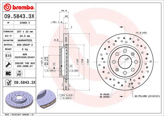 Remschijven Brembo 09.5843.3X