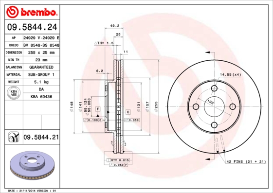 Remschijven Brembo 09.5844.21