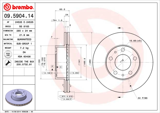 Brembo Remschijven 09.5904.14