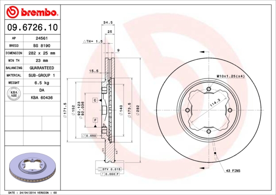 Remschijven Brembo 09.6726.10