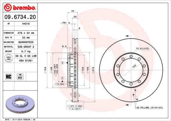 Brembo Remschijven 09.6734.20