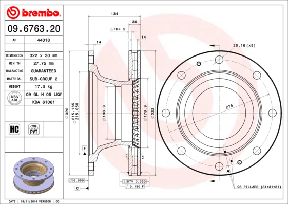 Remschijven Brembo 09.6763.20