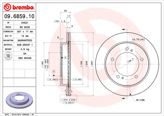 Brembo Remschijven 09.6859.10