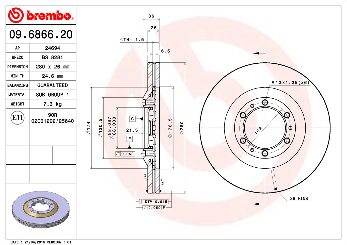 Brembo Remschijven 09.6866.20