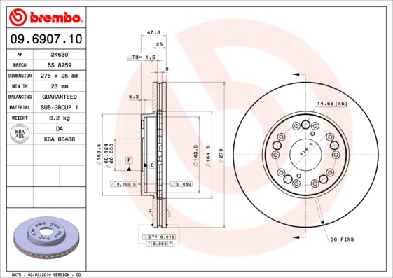 Brembo Remschijven 09.6907.10