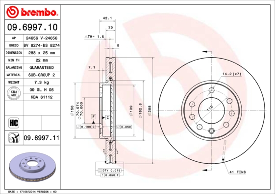 Brembo Remschijven 09.6997.11