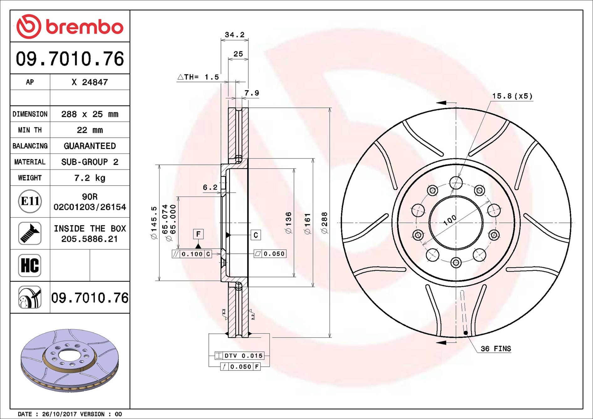 Brembo Remschijven 09.7010.76