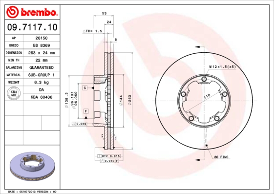 Remschijven Brembo 09.7117.10