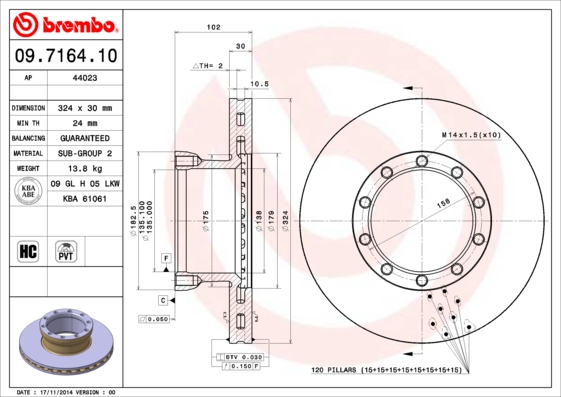 Remschijven Brembo 09.7164.10
