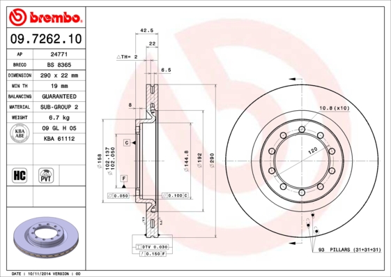 Brembo Remschijven 09.7262.10