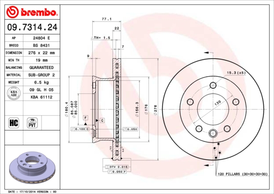 Brembo Remschijven 09.7314.24