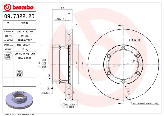 Remschijven Brembo 09.7322.20