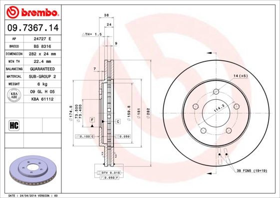 Brembo Remschijven 09.7367.14