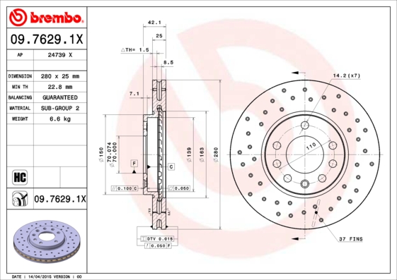 Brembo Remschijven 09.7629.1X