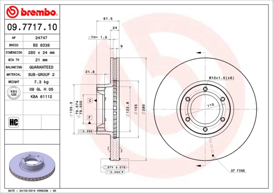 Brembo Remschijven 09.7717.10