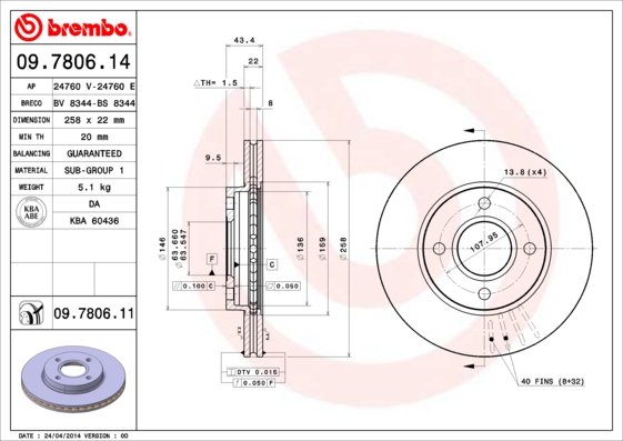 Remschijven Brembo 09.7806.14