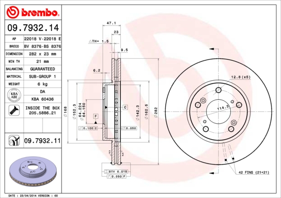 Remschijven Brembo 09.7932.14