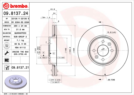 Brembo Remschijven 09.8137.21