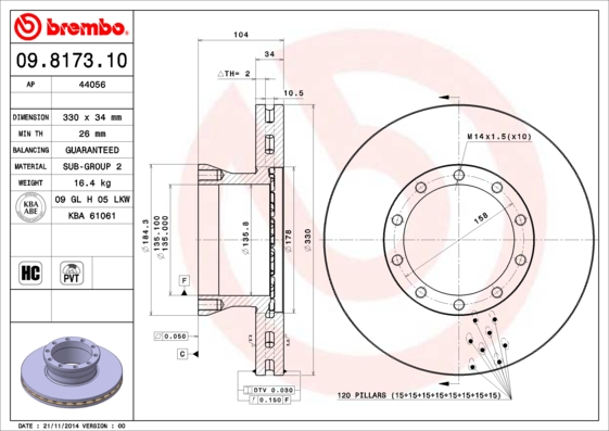 Remschijven Brembo 09.8173.10