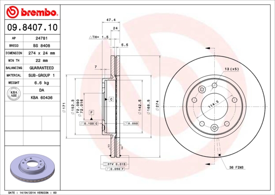 Brembo Remschijven 09.8407.10