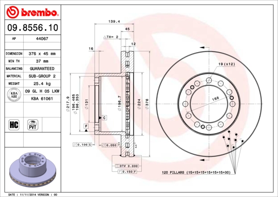 Remschijven Brembo 09.8556.10