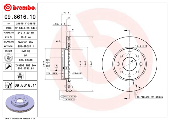 Brembo Remschijven 09.8616.11