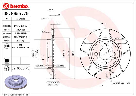 Remschijven Brembo 09.8655.75