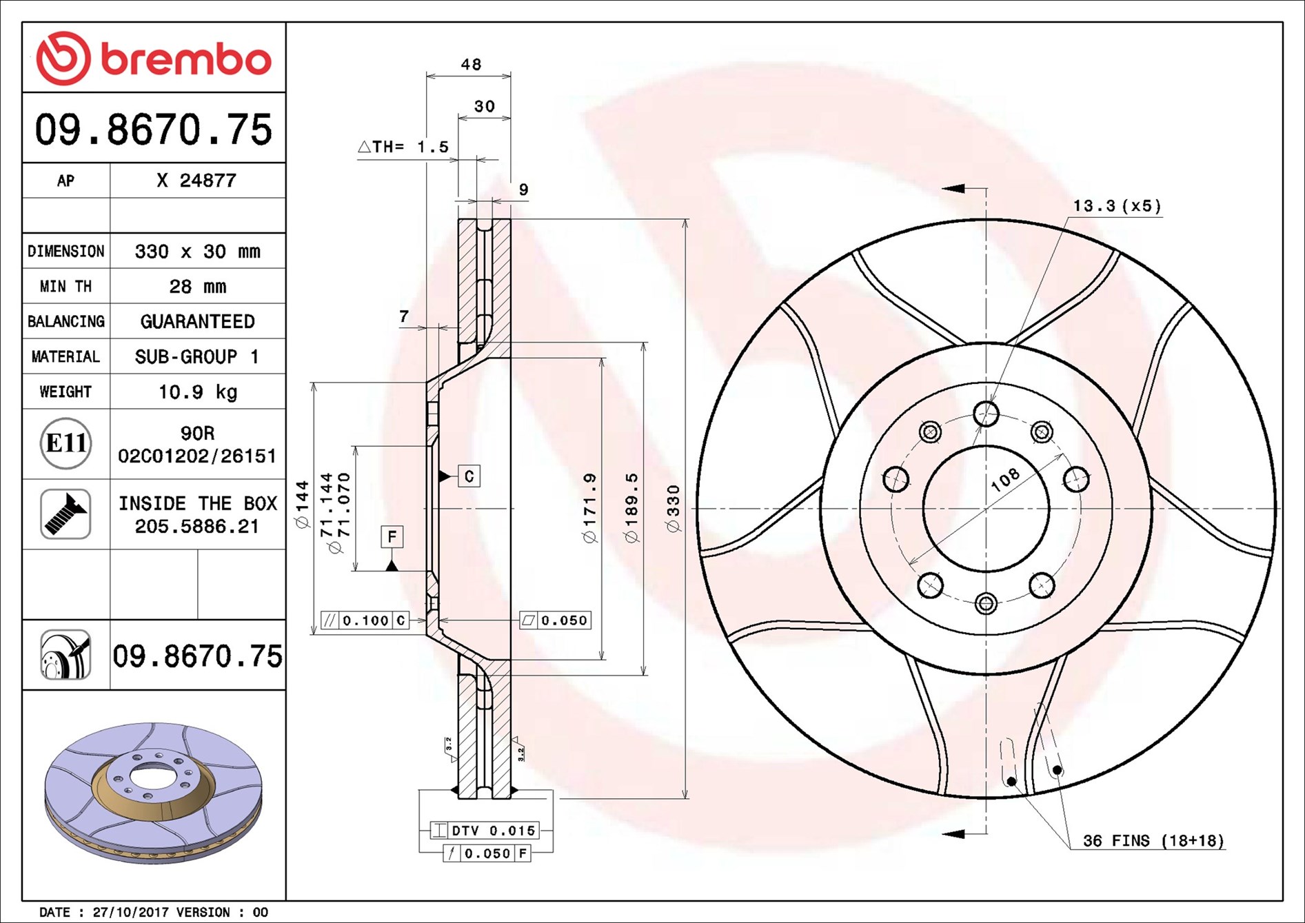 Brembo Remschijven 09.8670.75
