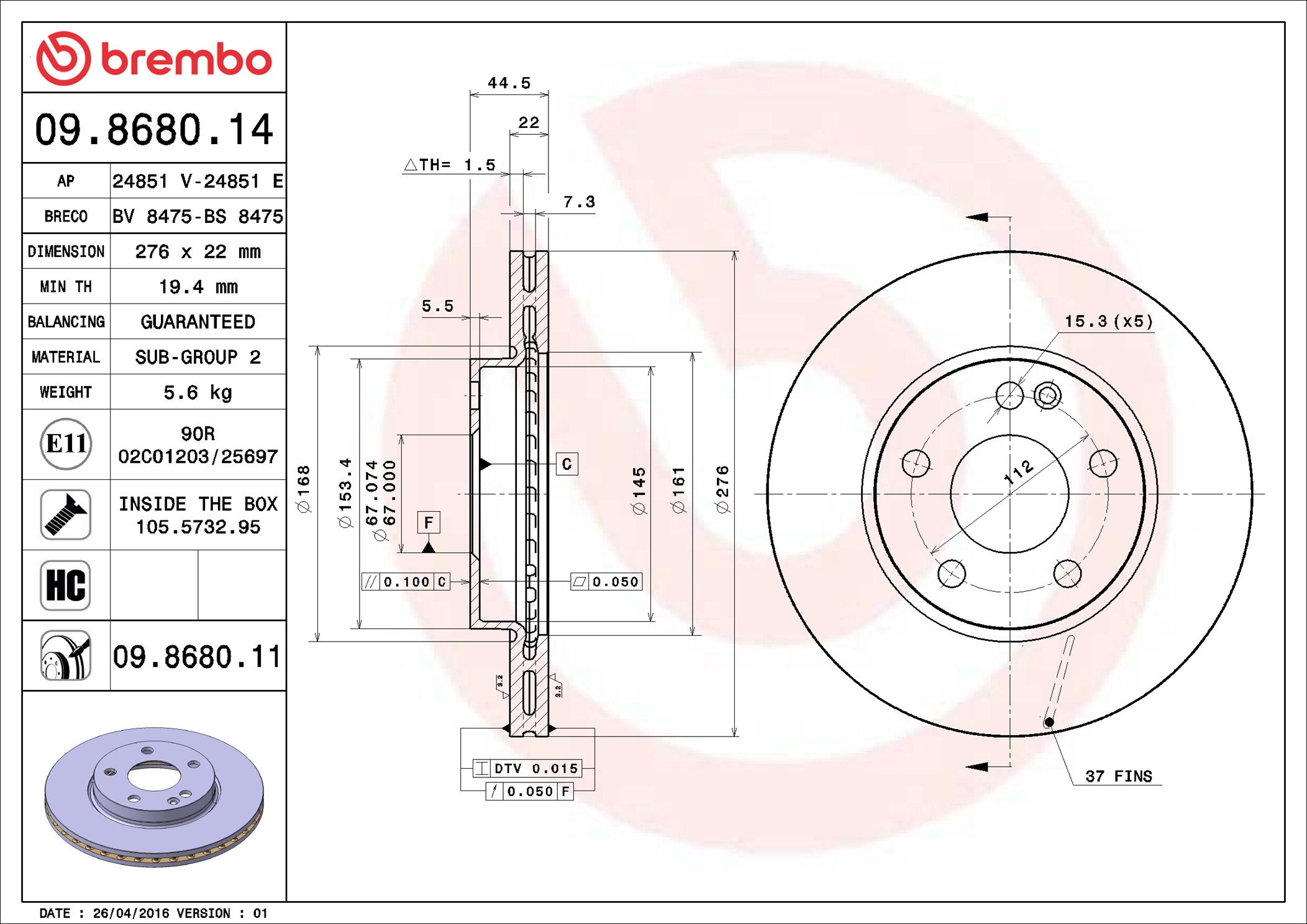 Brembo Remschijven 09.8680.11