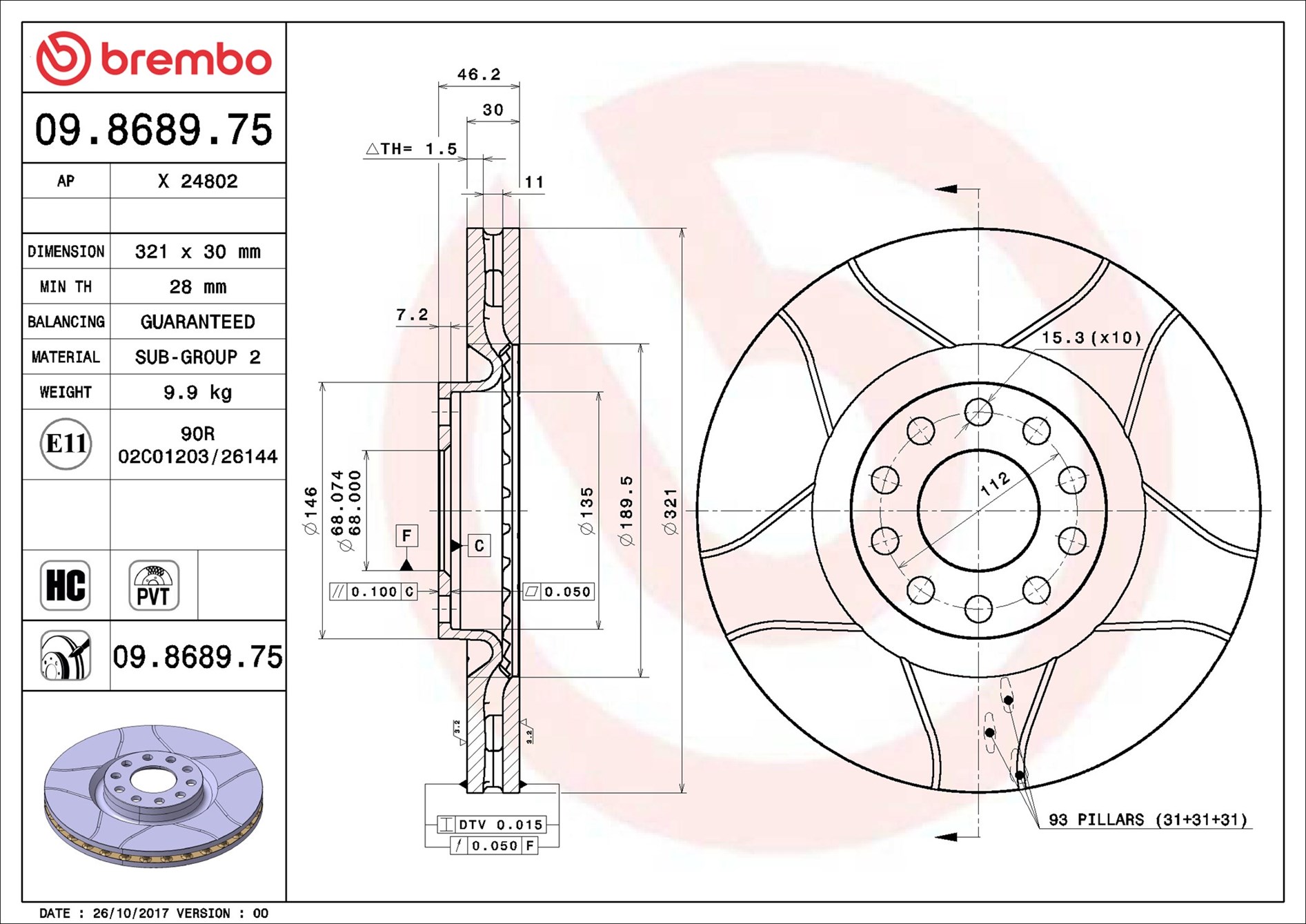 Brembo Remschijven 09.8689.75
