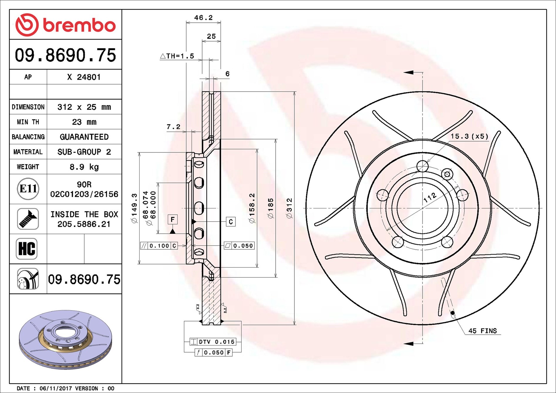 Brembo Remschijven 09.8690.75