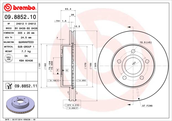 Brembo Remschijven 09.8852.11