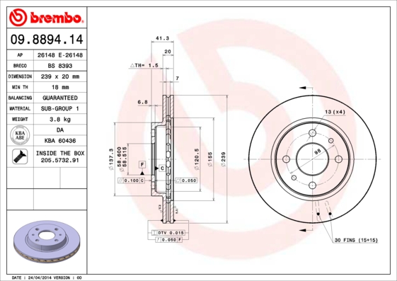 Brembo Remschijven 09.8894.14