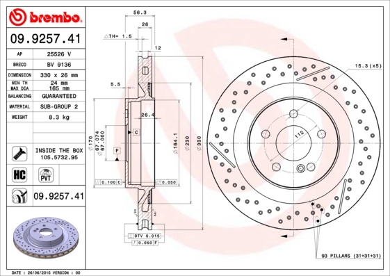 Remschijven Brembo 09.9257.41