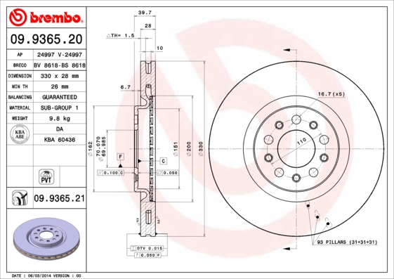 Brembo Remschijven 09.9365.20