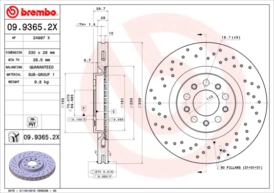 Brembo Remschijven 09.9365.2X