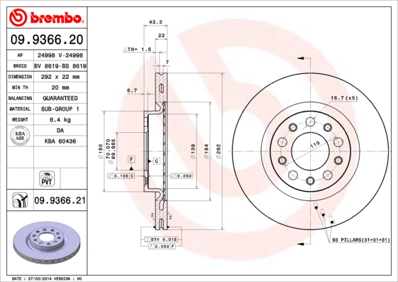 Brembo Remschijven 09.9366.21