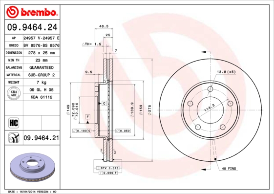 Brembo Remschijven 09.9464.21