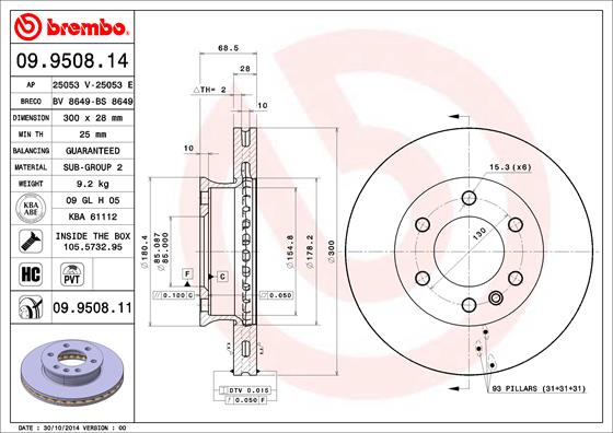 Remschijven Brembo 09.9508.14