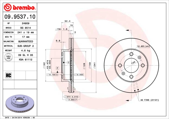 Brembo Remschijven 09.9537.10