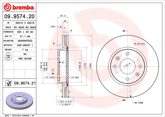 Brembo Remschijven 09.9574.21