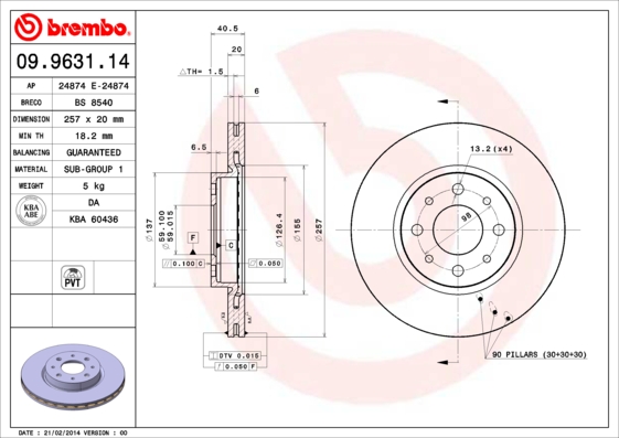 Remschijven Brembo 09.9631.14