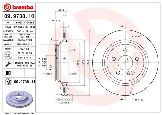 Remschijven Brembo 09.9738.10